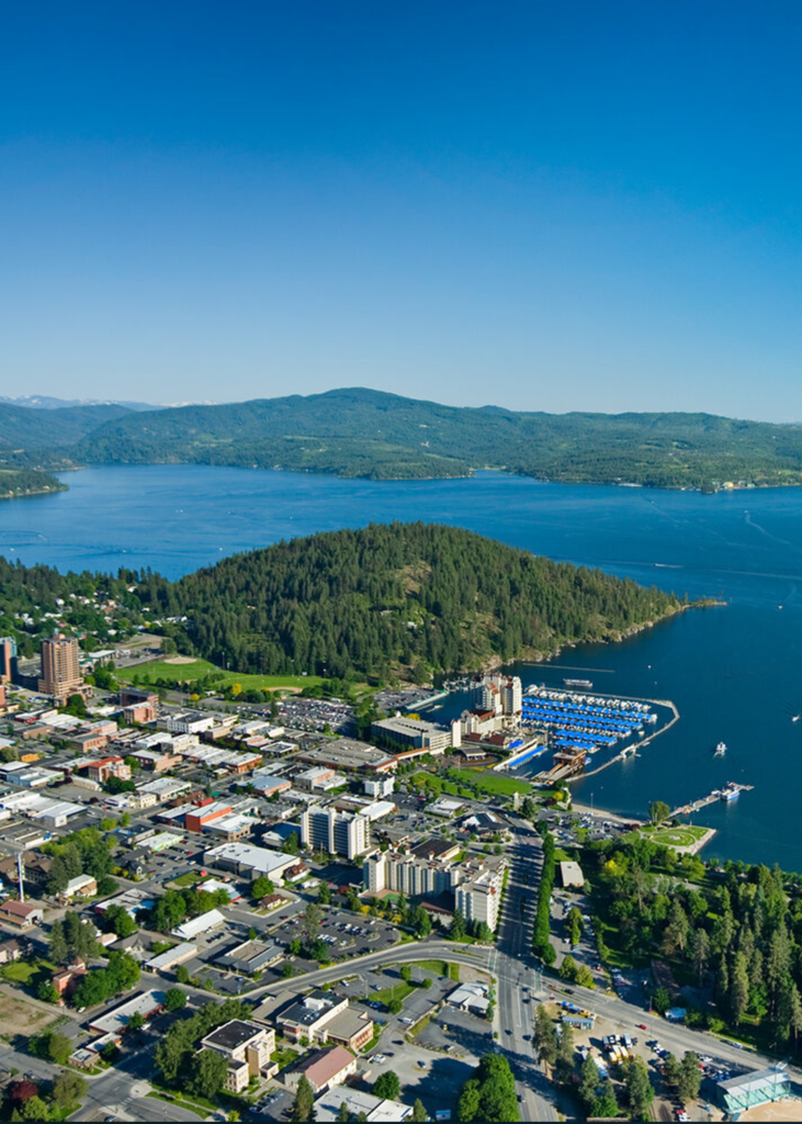 Coeur DAlene in winter on the waterfront with boats